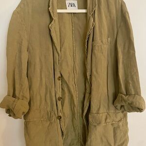 Zara Olive Green Linen Blazer